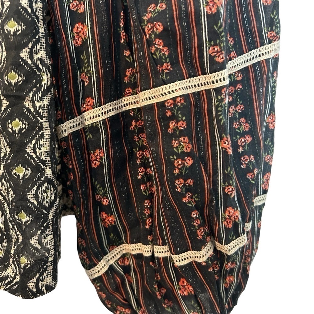 Free People Mostly Meadow Boho Hippie Puff Sleeve Semi Sheer Lace & Fringe Top - Picture 10 of 16